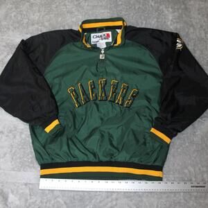 Green Bay Packers Jacket Pullover Mens L Green NFL Football Chalk Line